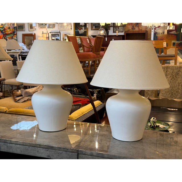 Raw Ceramic Jug Style Table Lamps, Pair For Sale - Image 4 of 12