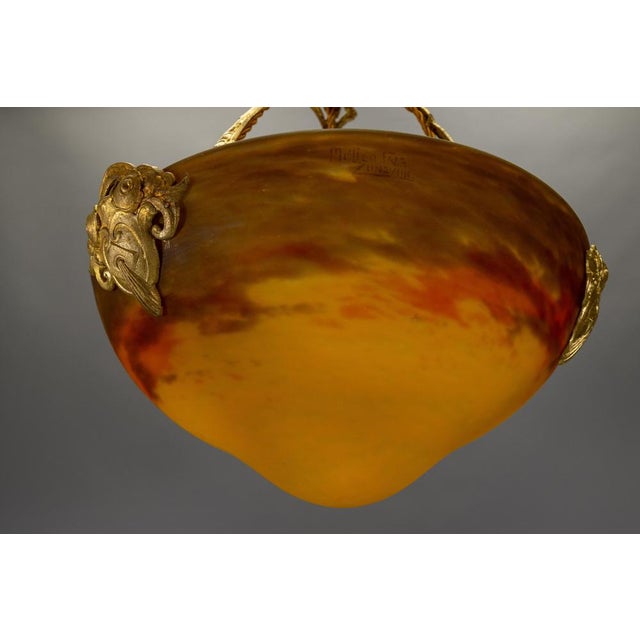 French Art Nouveau Pâte de Verre Glass and Bronze Pendant Lamp from Muller Frères, 1920 For Sale - Image 11 of 18