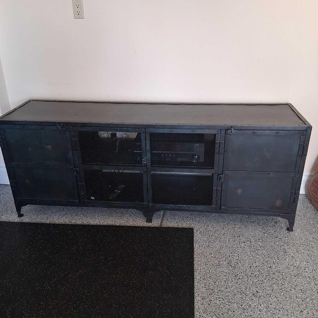 Industrial Restoration Hardware Industrial Metal Sideboard/Credenza - Modern Storage Cabinet For Sale - Image 3 of 4