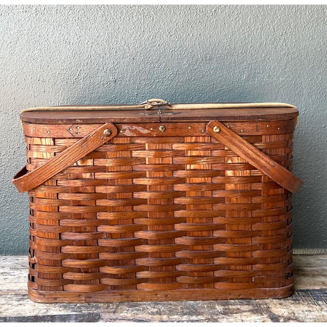 Mid 20th Century Vintage 1940s Abercrombie and Fitch Woven Picnic Basket For Sale - Image 5 of 18