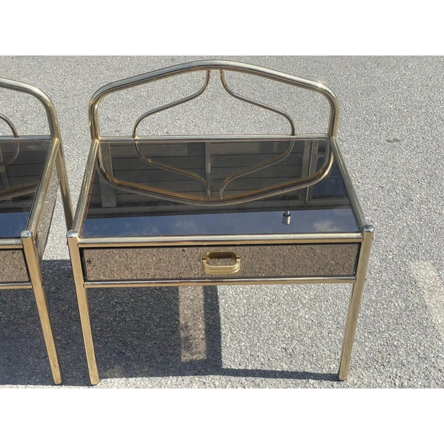 Brass-Plated Chrome Nightstands with Glass Mirror Effect, 1977, Set of 2 For Sale - Image 4 of 9