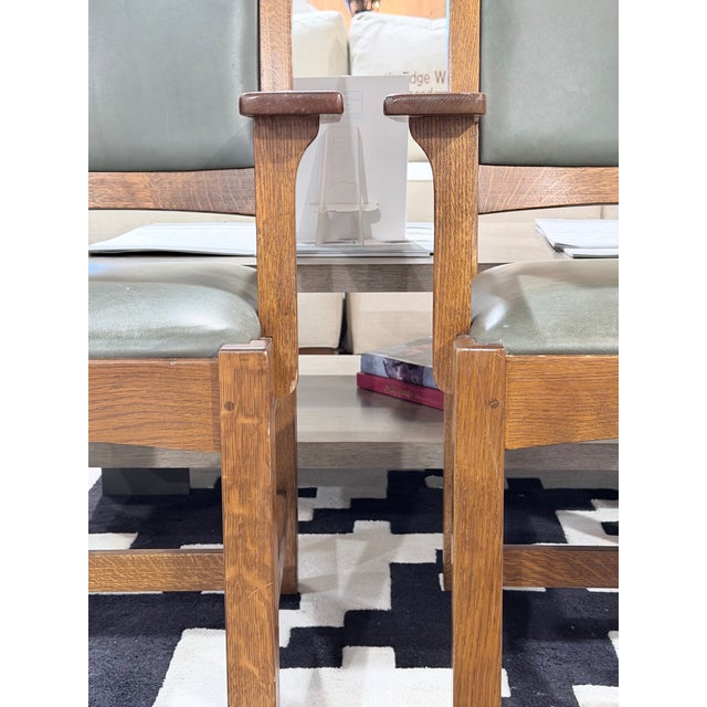 Gray Late 20th Century Pair of Stickley Mission Oak Leather Cottage Arm Chairs For Sale - Image 8 of 10