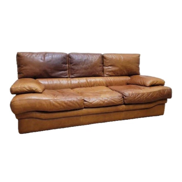 Animal Skin Vintage Italian Distressed Leather Sofa For Sale - Image 7 of 7