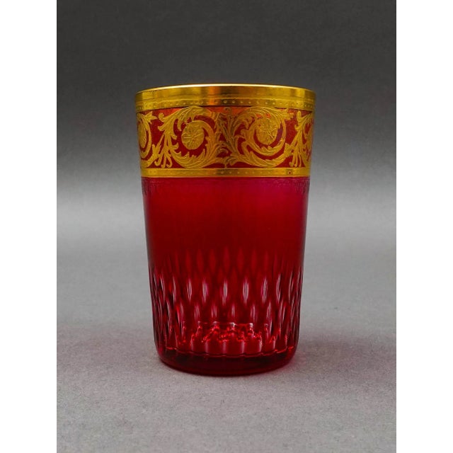 Saint St Louis Crystal France Thistle Red & Gold Encrusted Tea Tumbler Glass. Measures approximately 2 1/2" diameter, 3...
