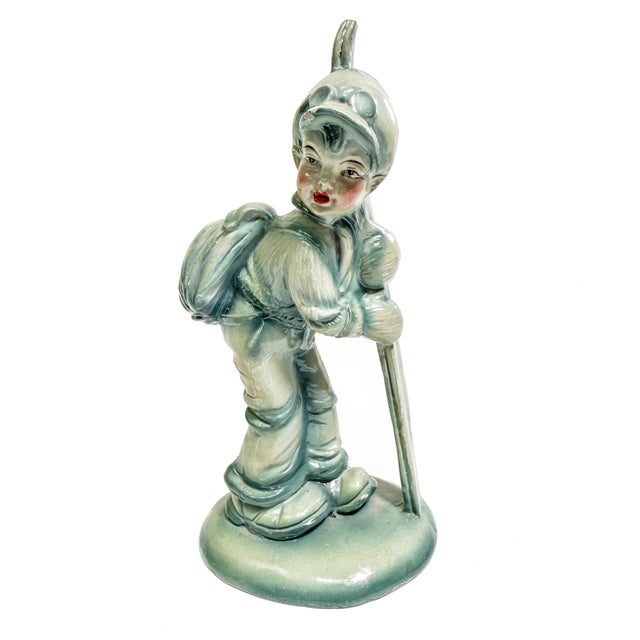 Vintage Mid Century Storybook Italian Chalkware Handn Painted Children of Leisure Figurines – Set of 4 For Sale - Image 4 of 6