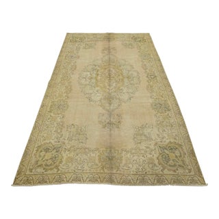 Tabriz Rug 6’2” X 9’7” Beige Wool Vintage Distressed Hand-Knotted Carpet For Sale