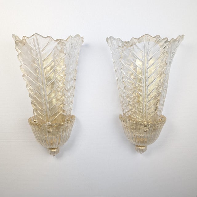 Large Gold Leaf and Murano Glass Wall Lights from Barovier & Toso, 1980s, Set of 2 For Sale - Image 9 of 17