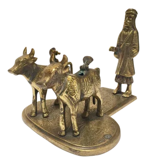 1960s Asian Brass Temple Oil Lamp with Figure of Two Cows and Holly Man Standing