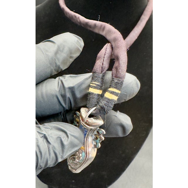 Chinese Antique Chinese Needle Case Pendant Necklace, Sterling Silver Lacquered For Sale - Image 3 of 10