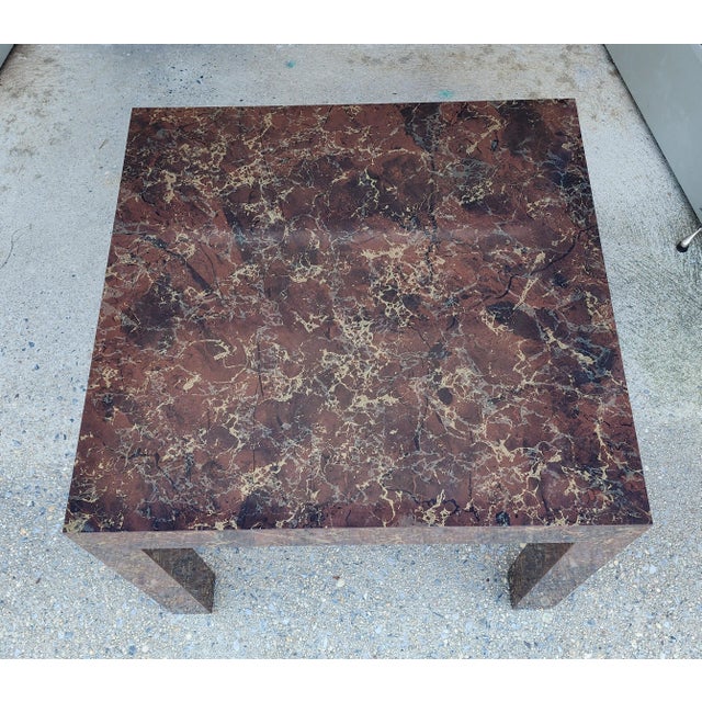 Brown 1970s Vintage Faux Tortoiseshell Parsons Side Table - Square For Sale - Image 8 of 9