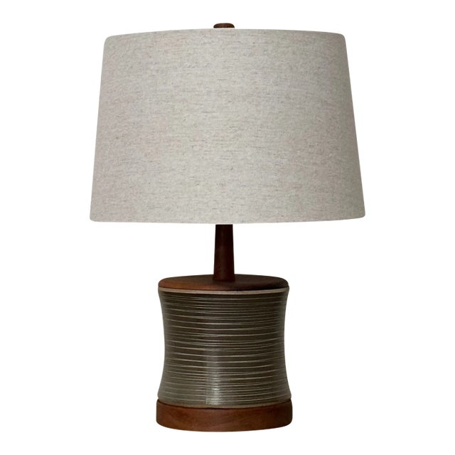 1960s Jane and Gordon Martz Ceramic and Walnut Table Lamp, Unmarked For Sale