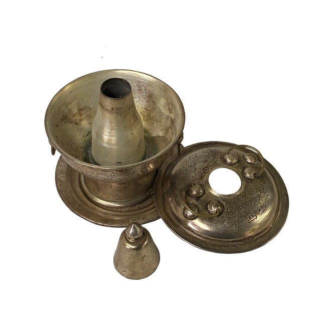 Chinese Chinese Nickel Miniature Mongolian Hotpot Shape Display Decor For Sale - Image 3 of 6