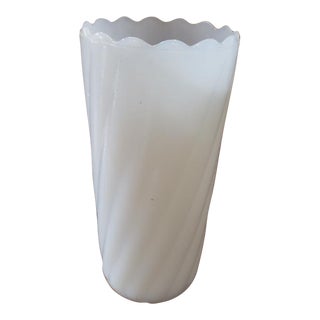 E. O. Brody Vintage Scalloped Rim Swirl Milk Glass Vase, Made in Usa For Sale