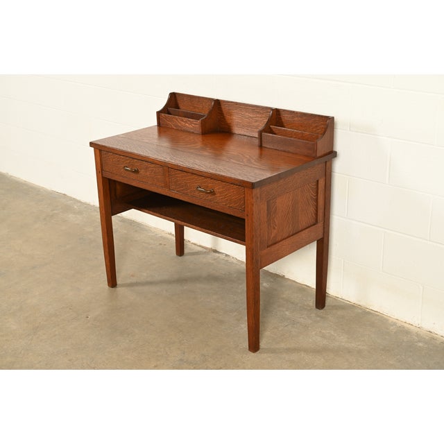 Stickley Early Gustav Stickley Mission Oak Arts & Crafts Writing Desk, Circa 1904 For Sale - Image 4 of 15