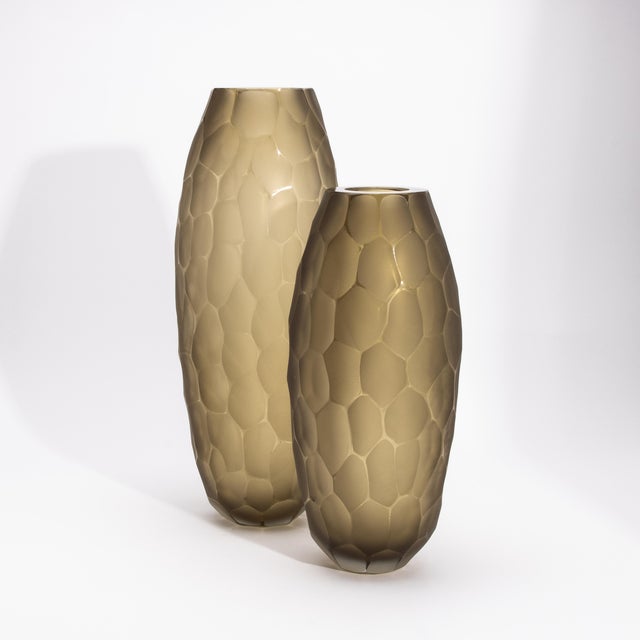 Olive Hand-Blown Modern Tall Murano Vase in Olive Green Large For Sale - Image 8 of 8