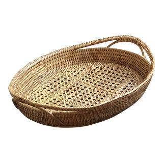 Mid-20th Century Handwoven Cane & Rattan Tray For Sale