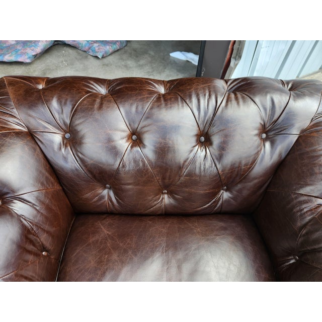 Vintage Bassett Full Grain Leather Chesterfield Chair & Ottoman Chairish