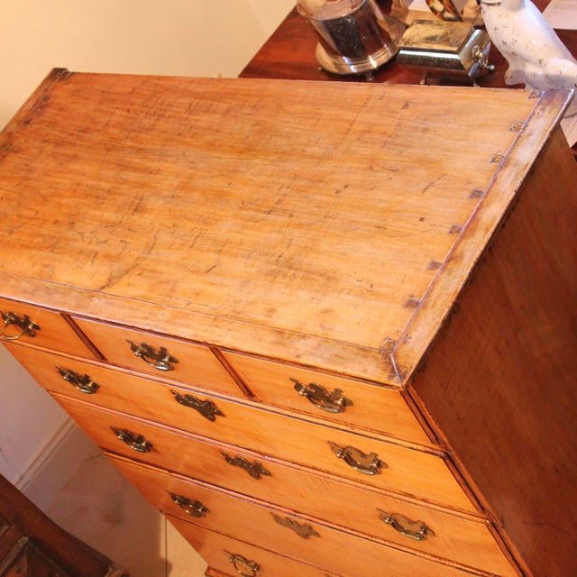 Tan Pair of Large New England Tiger Maple Chippendale Chests of Drawers For Sale - Image 8 of 18