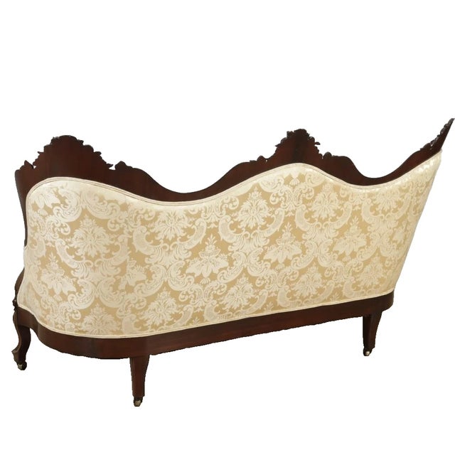 Antique John Henry Belter Rococo Revival Rosewood Sofa Scalamandre Fabric For Sale - Image 4 of 10