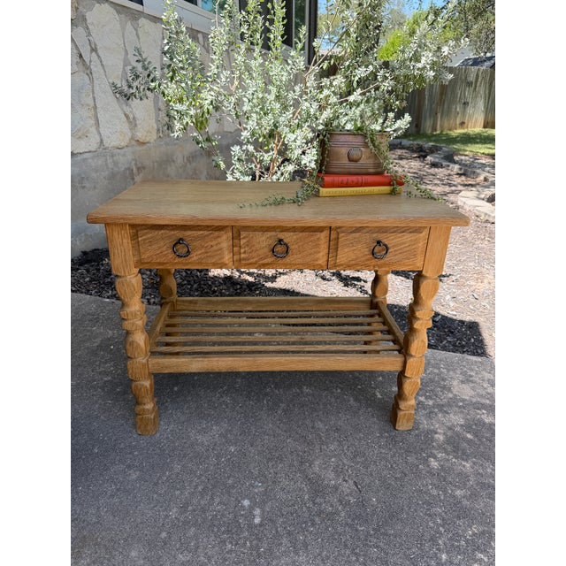 Danish Oak Side Table With Storage Drawers For Sale In Austin - Image 6 of 7
