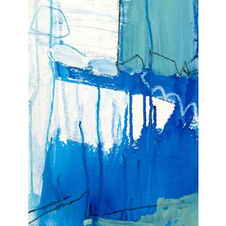 Waterfall 5 — Light-Filled Blue Abstract Painting on Paper For Sale