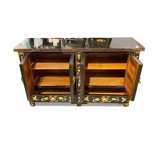 Shanxi Black Lacquer Hand Painted Elm Buffet Table For Sale - Image 4 of 6