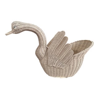 Mid 20th Century Woven Wicker Rattan Goose or Swan Basket For Sale