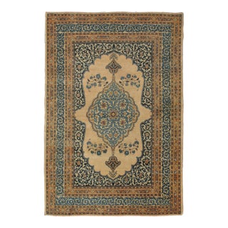 Antique Tabriz Carpet, Hadji Jalili Persian Rug, Earth Tones, Ivory and Blue For Sale