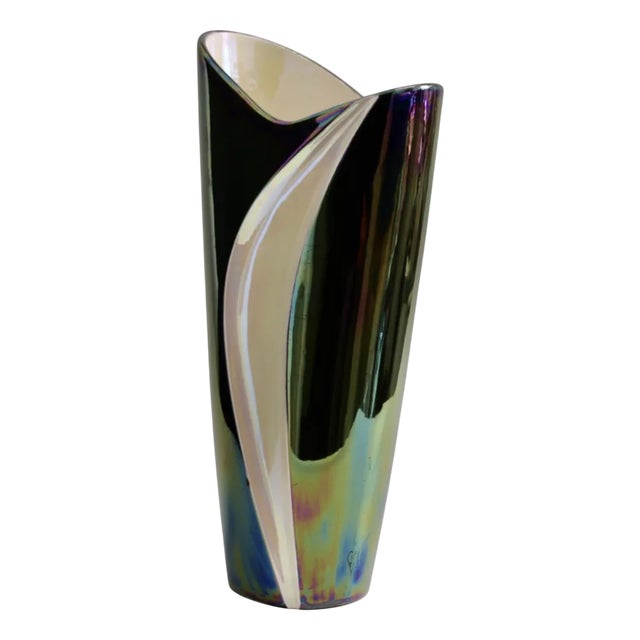 Large French Blue & Beige Ceramic Vase from Verceram, 1960s For Sale