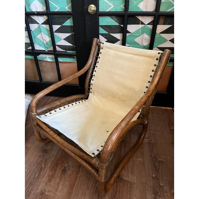 1960s Mid Century Bent Wood Chair With Laced Canvas Seat For Sale - Image 4 of 10