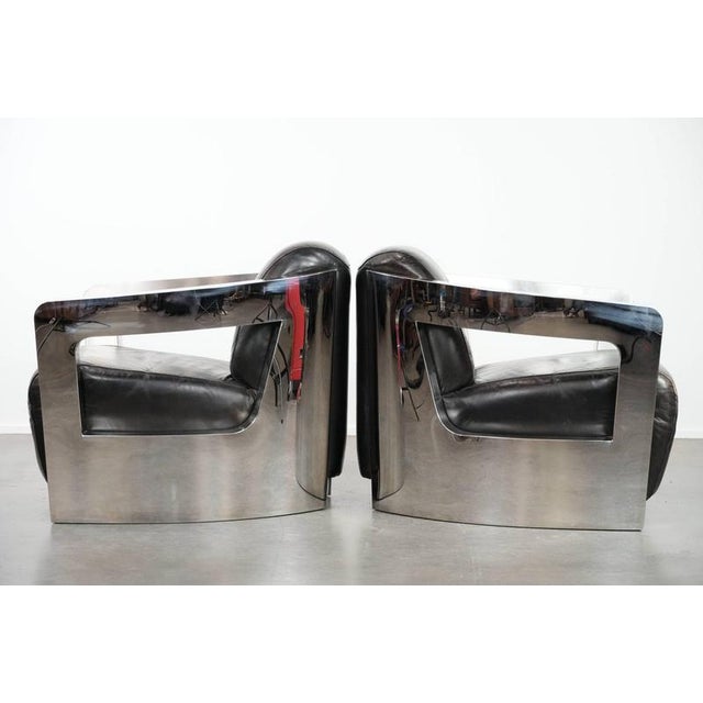 Leather Aviator Armchairs with Aluminum Frames, Set of 2 For Sale - Image 4 of 17