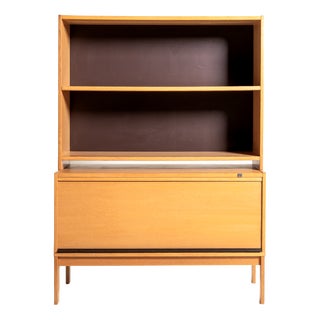 Scandinavian Oak Bookcase with Shutter, 1960s For Sale