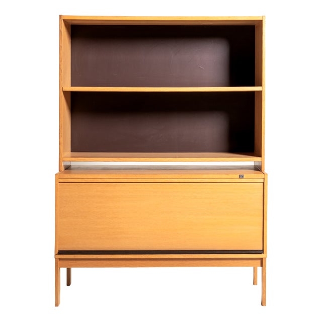 Scandinavian Oak Bookcase with Shutter, 1960s For Sale