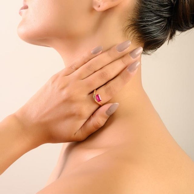 1.21 Carat East West Floating Ruby Wave Ring Size 6.5 in 14k Solid Gold For Sale - Image 4 of 14