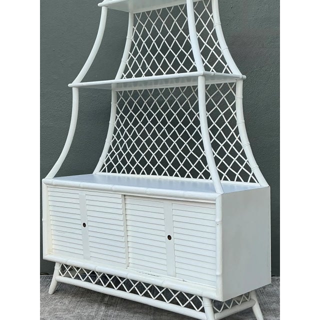 Vintage White Rattan Pagoda Etagere For Sale - Image 10 of 12