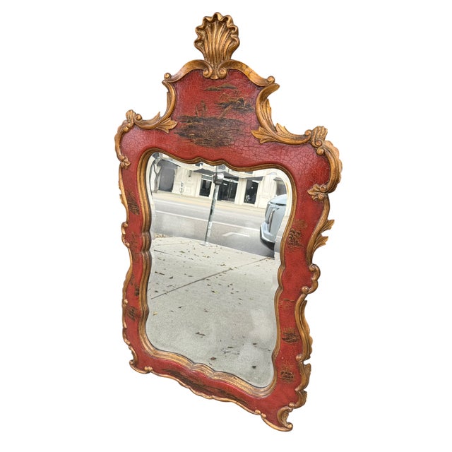 Chinoiserie Chippendale Style Red Chinoiserie Gilt and Painted Wood Mirror For Sale - Image 3 of 5
