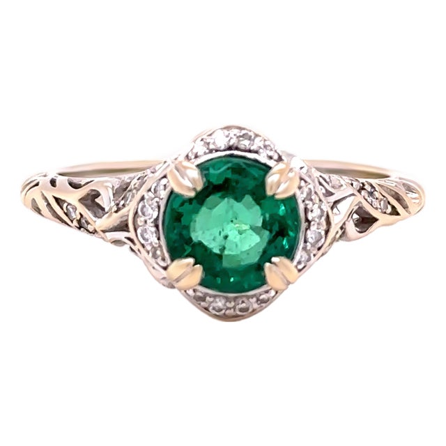 James Allen 18ct White Gold Emerald & Diamond Ring 1.47ct 4.19g, Size 8.75 For Sale