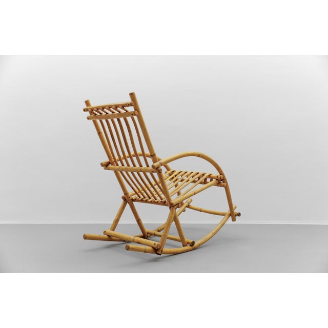 Mid-Century Modern Rattan and Bamboo Rocking Chair, 1960s For Sale - Image 4 of 11