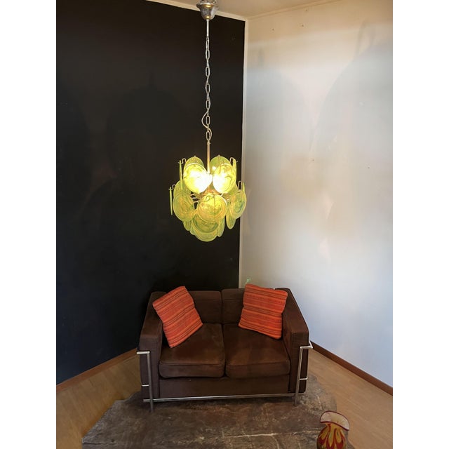Vintage Italian Green Murano Glass Discs Chandelier, 1990s For Sale - Image 12 of 18