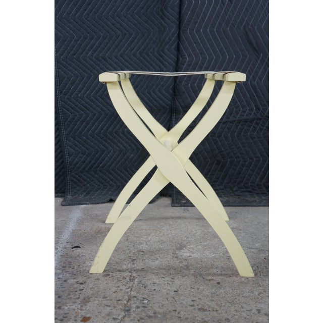 Gate House Ivory Contour Leg Wood Luggage Rack With 3 Petit Point Straps For Sale - Image 12 of 16