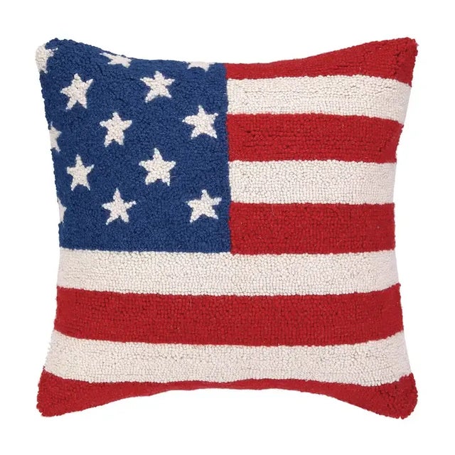 Modern USA American Flag Red White and Blue Hook Pillow, 18" x 18" For Sale - Image 3 of 3
