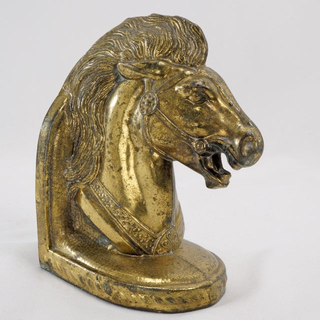 Mid 20th Century Pair of Mid Century Goldtone Stallion Horsehead Bookends BMPro For Sale - Image 5 of 10