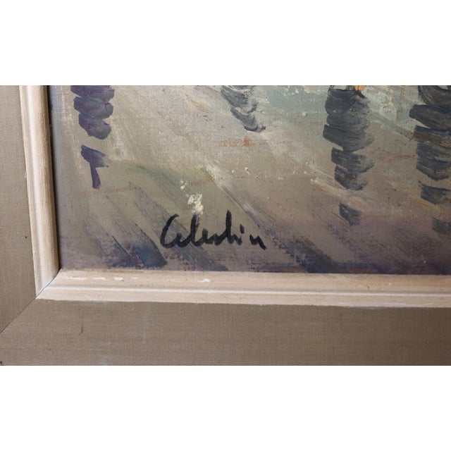 Quality Vintage Original Oil on Board Figural Cityscape Expressionism Painting For Sale - Image 4 of 12