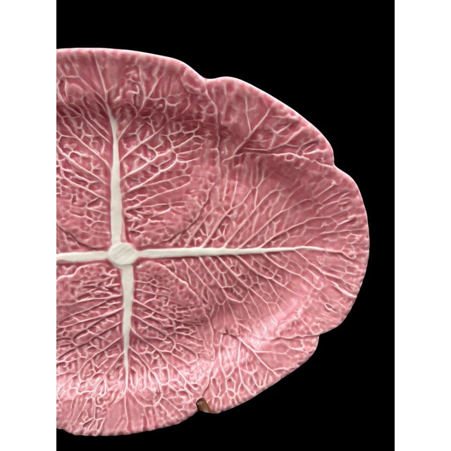 Mid-Century Modern Vintage Bordallo Pinheiro Pink Cabbage 17" Oval Serving Platter For Sale - Image 3 of 5