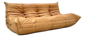 French 3-Seater Togo Sofa in Camel Leather attributed to Michel Ducaroy for Ligne Roset