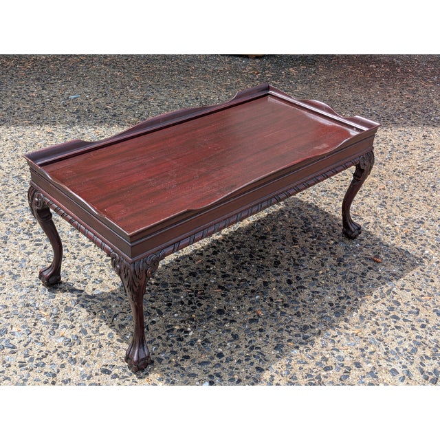 Chippendale Mid 20th Century Chippendale Style Mahogany Galleried Ball and Claw Feet Coffee Table For Sale - Image 3 of 4