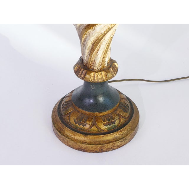 Wood Large Vintage Florentine Wooden Table Lamp with Red Fabric Shade, 1960s For Sale - Image 7 of 11