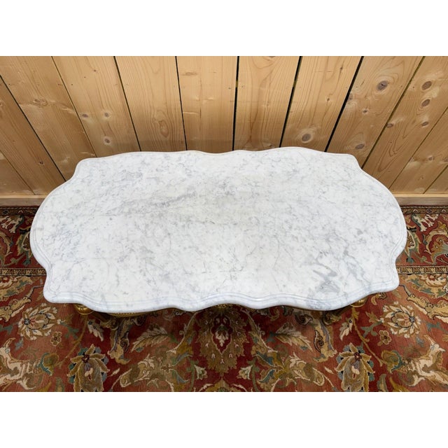 Louis XVI Style Coffee Table Gilded Wood and Carrara Marble, 1890s For Sale - Image 3 of 7
