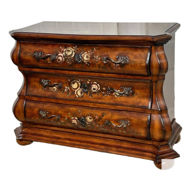 Ethan Allen Bombe Chest Tuscany Painted 3 Drawer Commode French Country Dresser For Sale