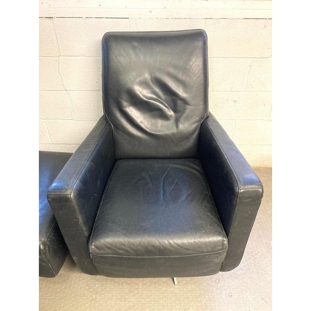 Vintage Mid Century Italian Leather Black Lounge Chair With Ottoman For Sale - Image 4 of 10